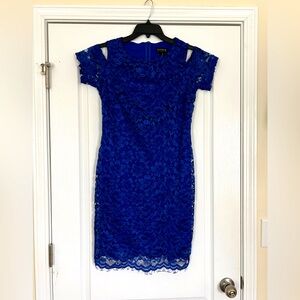Enfocus Studio royal blue lined dress with floral overlay